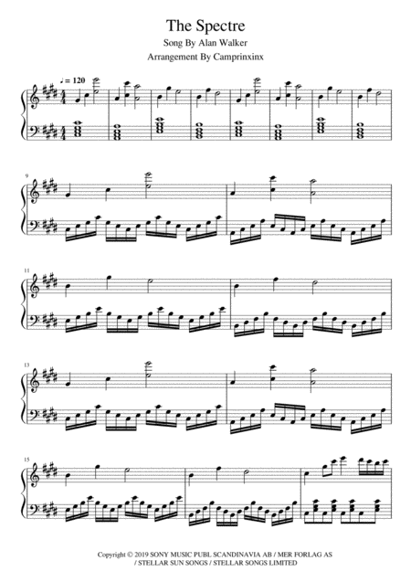 The Spectre Alan Walker Piano Music Sheet In C Minor Sheet Music