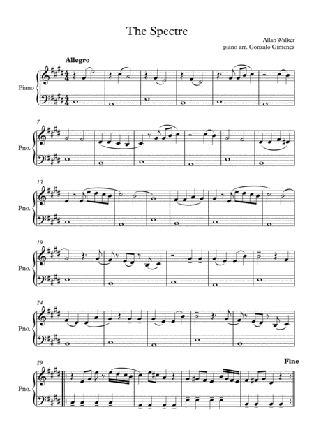 The Spectre Piano Solo Beginners Sheet Music