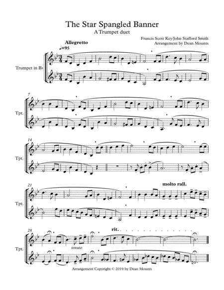 Free Sheet Music The Star Spangled Banner A Trumpet Duet