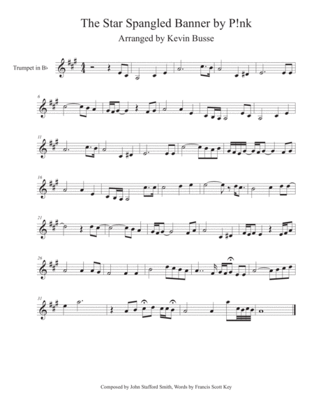 The Star Spangled Banner As Performed By P Nk Trumpet Sheet Music