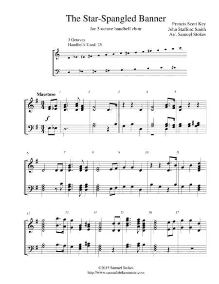 The Star Spangled Banner For 3 Octave Handbell Choir Sheet Music