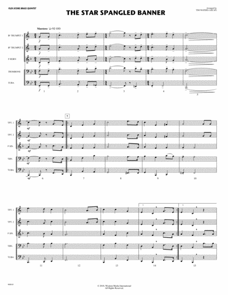 The Star Spangled Banner For Flex Brass Quintet Sheet Music