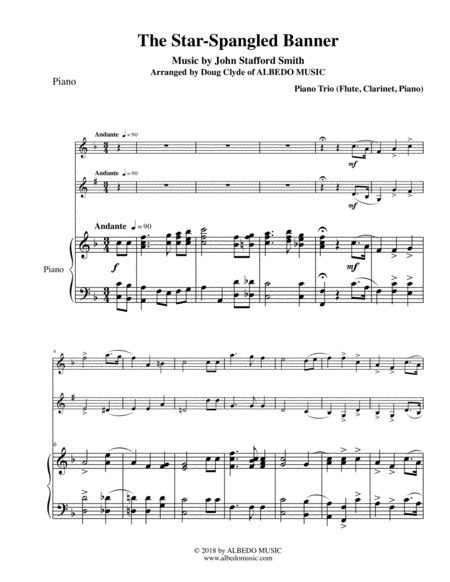 The Star Spangled Banner For Flute Clarinet Piano Sheet Music