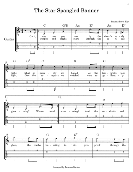 The Star Spangled Banner For Guitar Sheet Music