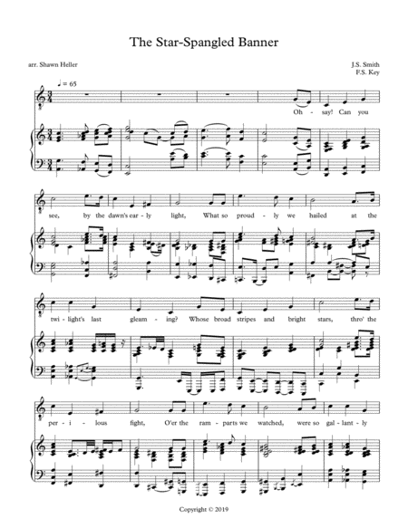 Free Sheet Music The Star Spangled Banner For High Voice Piano In C