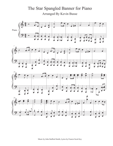 The Star Spangled Banner For Piano By Kevin Busse Sheet Music