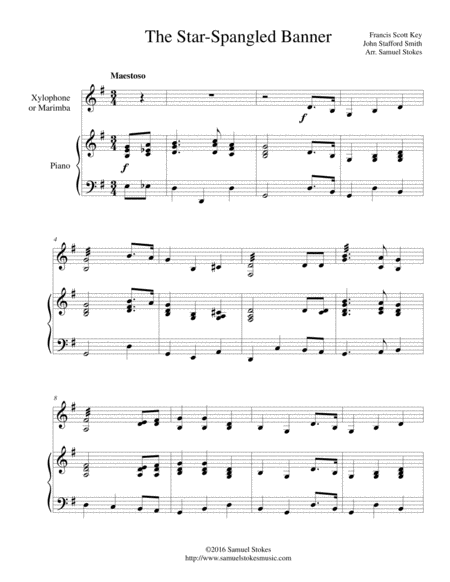 The Star Spangled Banner For Xylophone Marimba And Piano Sheet Music