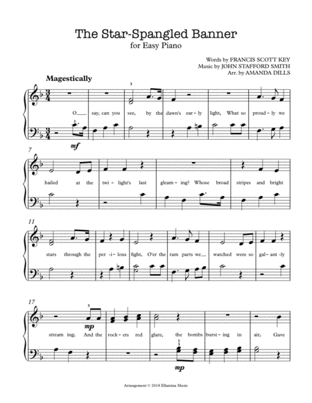 The Star Spangled Banner National Anthem Easy Piano Sheet Music