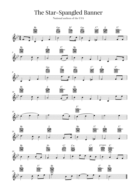 The Star Spangled Banner National Anthem Of The Usa Guitar B Flat Major Sheet Music