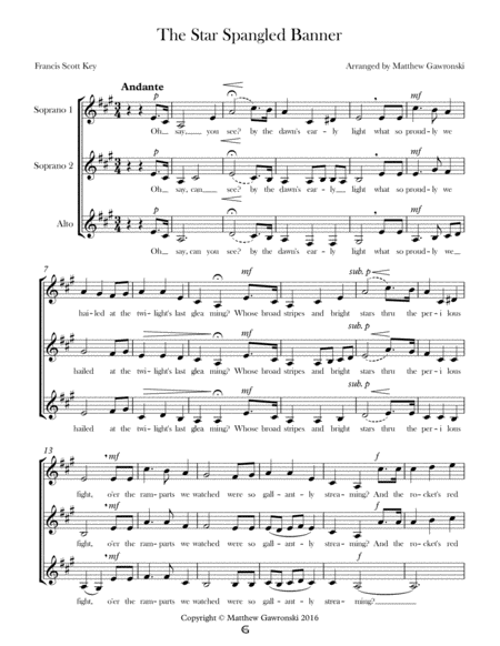 The Star Spangled Banner Ssa Sheet Music