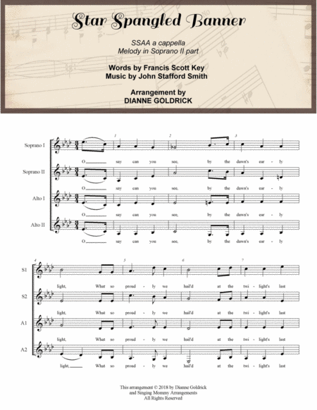 Free Sheet Music The Star Spangled Banner Ssaa A Cappella