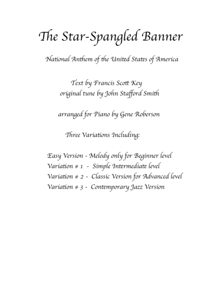 The Star Spangled Banner Variations For Piano Easy Advanced Sheet Music