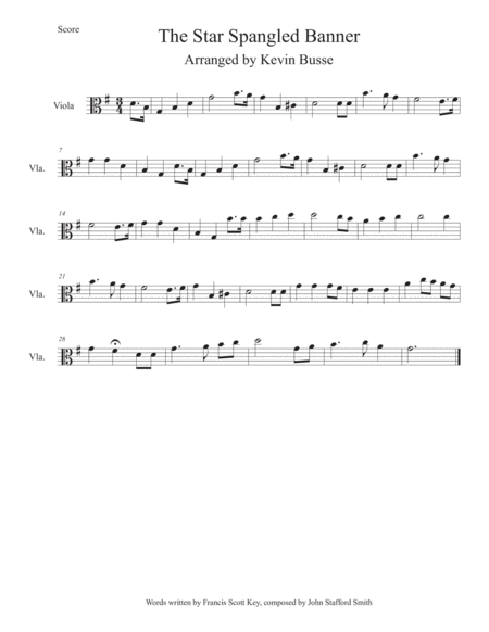 The Star Spangled Banner Viola Sheet Music