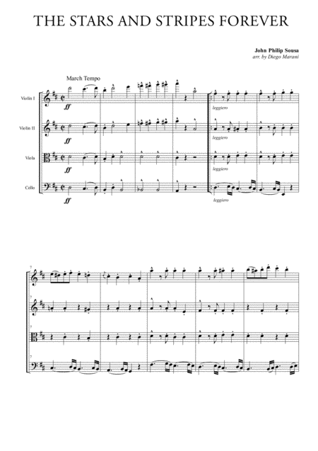 The Stars And Stripes Forever For String Quartet Sheet Music