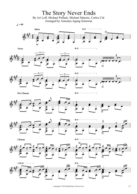 Free Sheet Music The Story Never Ends Solo Guitar Score