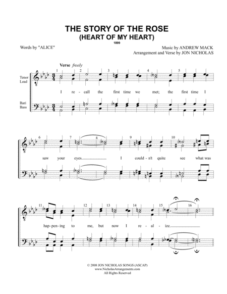 The Story Of The Rose Heart Of My Heart Sheet Music