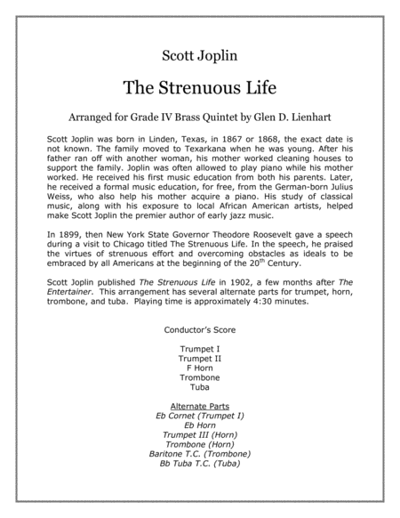 Free Sheet Music The Strenuous Life Brass Quintet