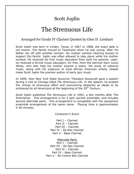 Free Sheet Music The Strenuous Life Clarinets