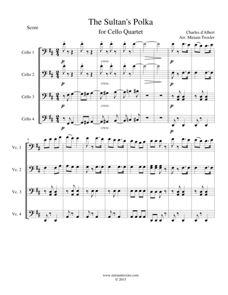 The Sultans Polka For Cello Quartet Sheet Music