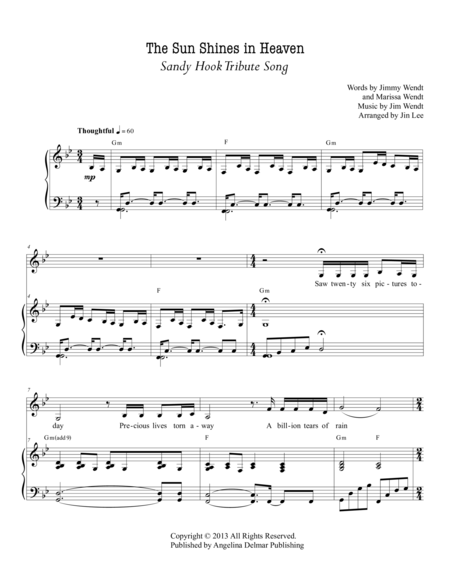 Free Sheet Music The Sun Shines In Heaven Sandy Hook Tribute Song