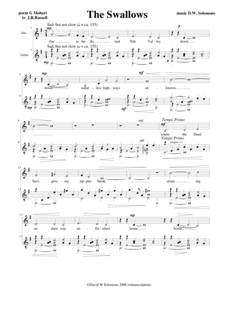 Free Sheet Music The Swallows Alto And Classical Guitar