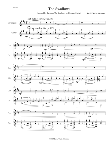 Free Sheet Music The Swallows For Cor Anglais And Guitar