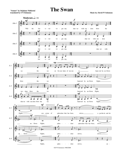 The Swan For 4 Equal Voices Sheet Music