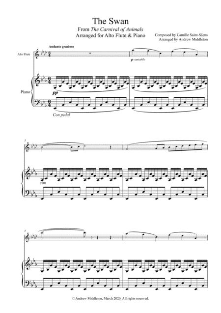 The Swan From The Carnival Of Animals Arranged For Alto Flute And Piano Sheet Music