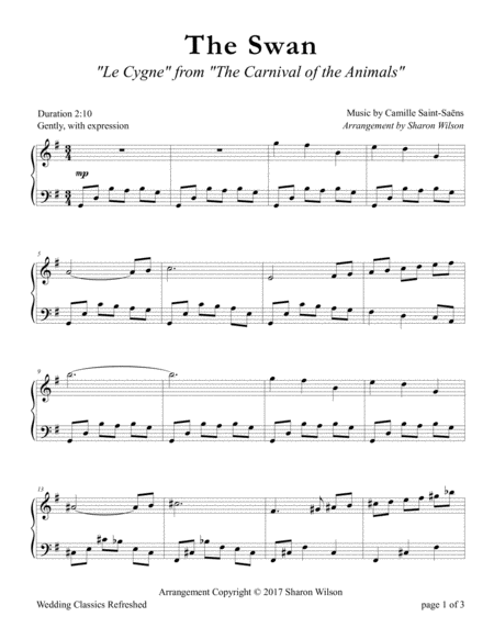 The Swan Le Cygne Sheet Music