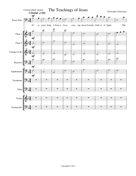 The Teachings Of Jesus For Tenor Solo And Orchestra Part 1 Of 2 Piano Version And Individ Parts Are In Part 2 Sheet Music