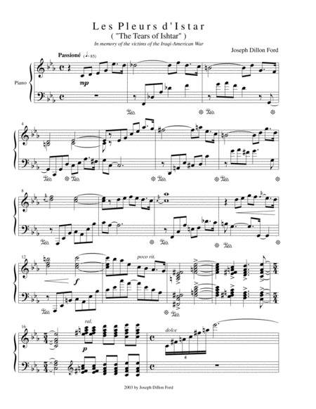 Free Sheet Music The Tears Of Ishtar Les Pleurs D Istar For Piano Solo