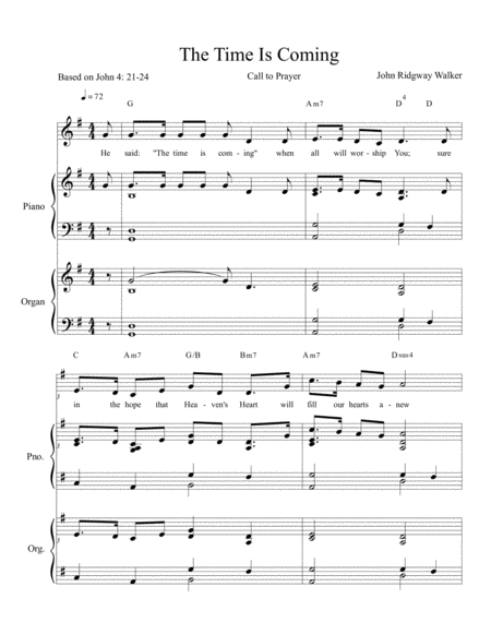 Free Sheet Music The Time Is Coming Call To Prayer Organ Piano Score