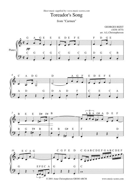 The Toreador Song From Carmen Short Version Easy Piano Sheet Music