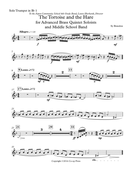 The Tortoise And The Hare For Advanced Brass Quintet Soloists And Middle School Band Parts Sheet Music