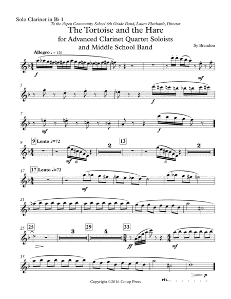 The Tortoise And The Hare For Advanced Clarinet Quartet Soloists And Middle School Band Parts Sheet Music