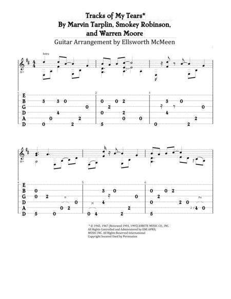 Free Sheet Music The Tracks Of My Tears For Fingerstyle Guitar Tuned Drop D Dadgbe