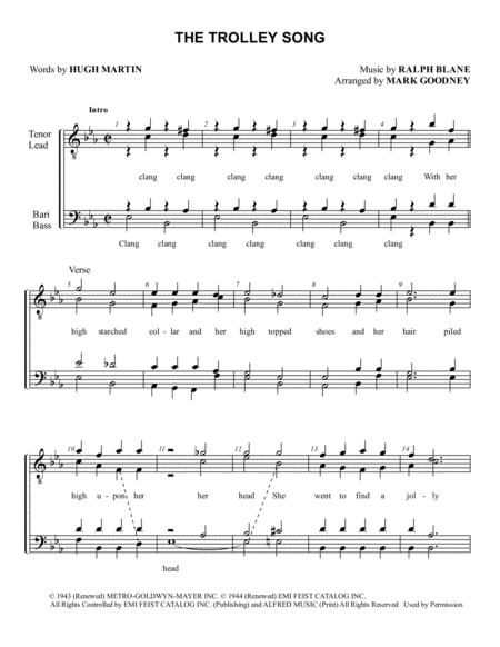 Free Sheet Music The Trolley Song Barbershop Men Ttbb Chorus Quartet