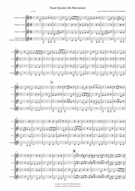 The Trout 4th Movement For Clarinet Quartet Sheet Music