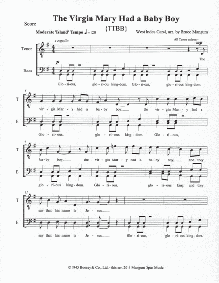 Free Sheet Music The Virgin Mary Had A Baby Boy