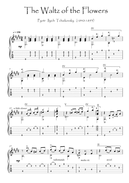 Free Sheet Music The Waltz Of The Flowers Guitar Fingerstyle Solo