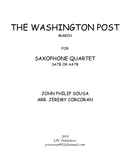 Free Sheet Music The Washington Post March For Saxophone Quartet Satb Or Aatb