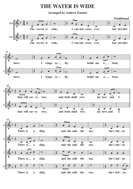 The Water Is Wide A Cappella Satb Sheet Music