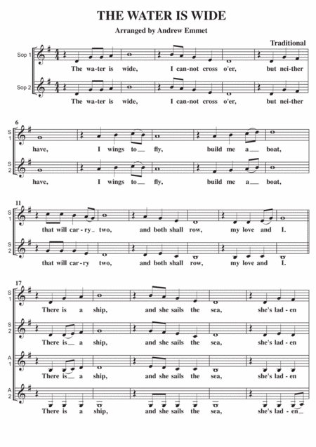 Free Sheet Music The Water Is Wide A Cappella Ssaa