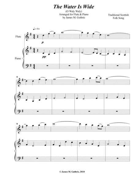 Free Sheet Music The Water Is Wide For Flute Piano