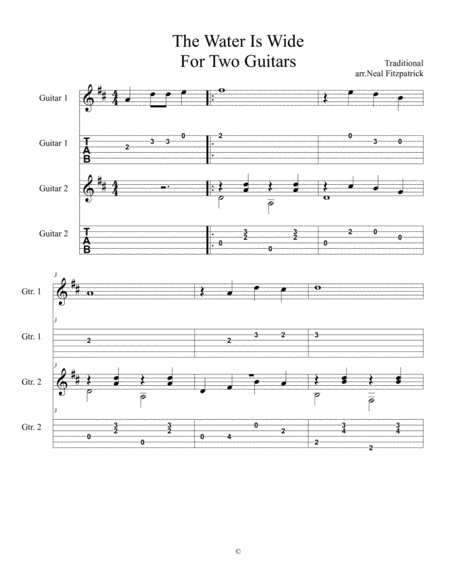 The Water Is Wide For Two Guitars Tablature Edition Sheet Music