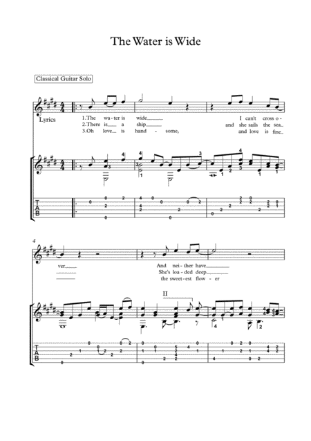 The Water Is Wide Guitar Solo Sheet Music