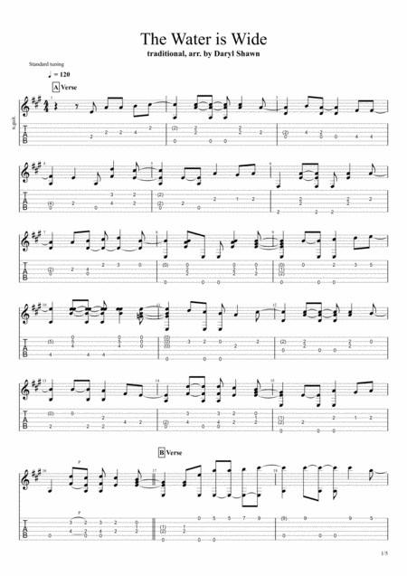 The Water Is Wide Traditional For Solo Fingerstyle Guitar Sheet Music