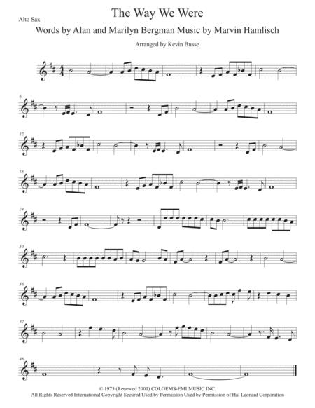 The Way We Were Alto Sax Sheet Music