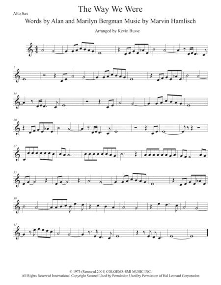 The Way We Were Easy Key Of C Alto Sax Sheet Music