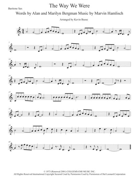 The Way We Were Easy Key Of C Bari Sax Sheet Music